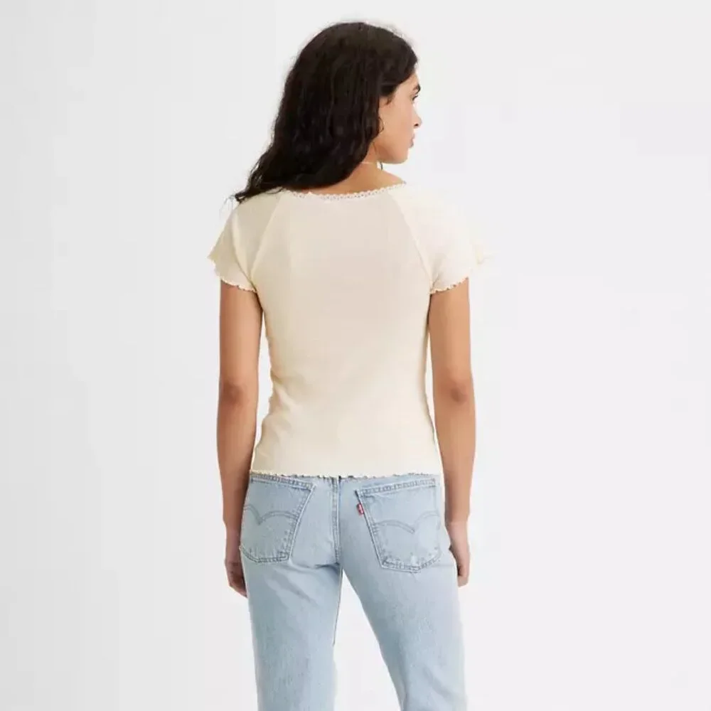 NWOT Levi's V-Neck Lace Trim T-Shirt - Picture 2 of 6